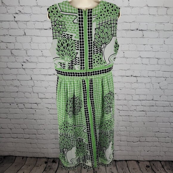 Anna Sui Anthropologie Green 100% Silk Sleeveless Lined Midi Dress 12 *defects - Picture 2 of 15